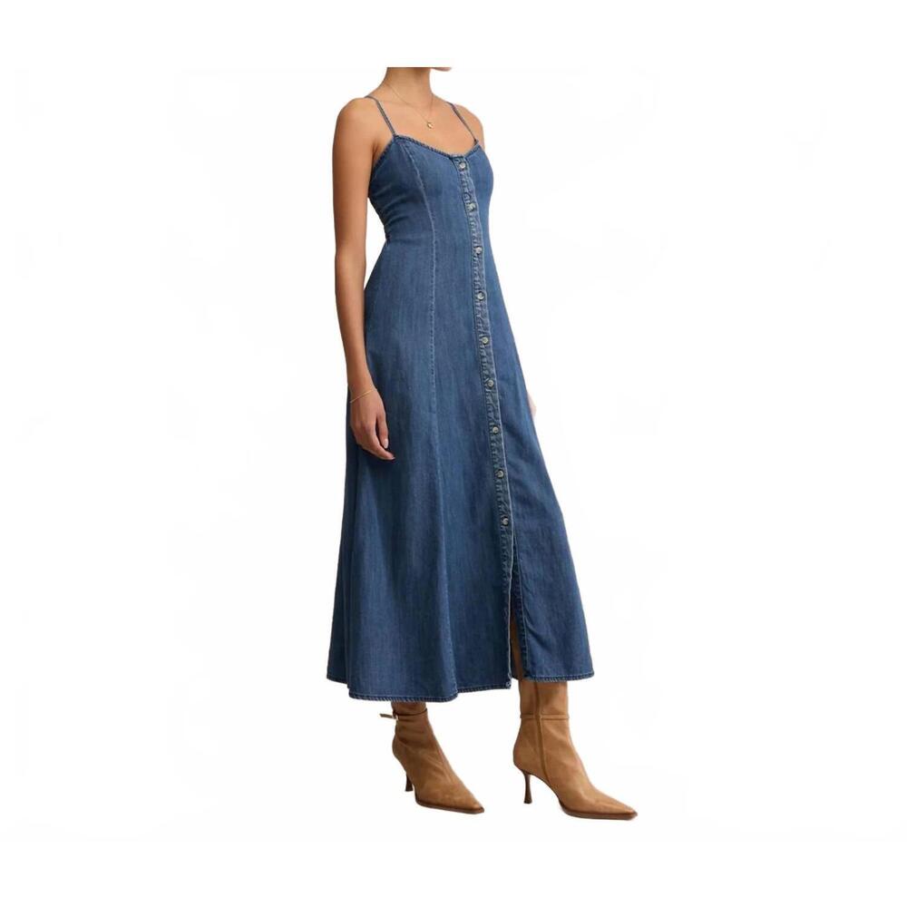 NEW ELLIA BOUTIQUE angel eyes denim midi dress in medium indigo - Picture 2 of 4